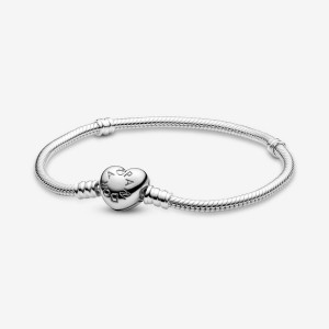 Pandora Moments Heart Clasp Snake Charm Bracelets Sterling Silver | SZQJG-2961